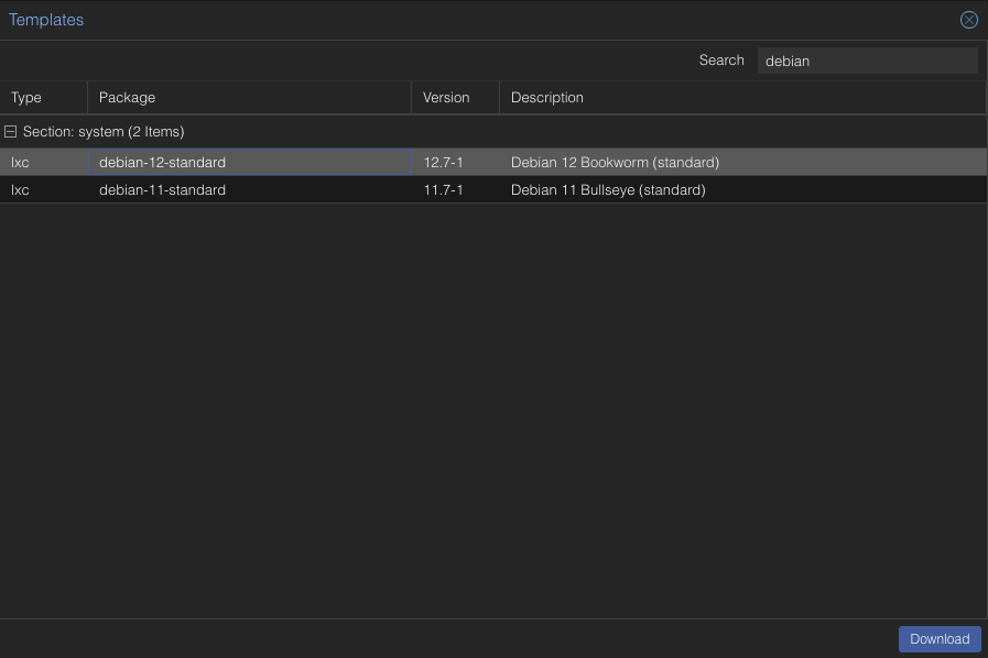 Template pro kontejner