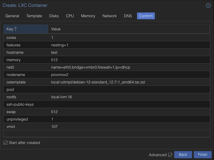 Vytvoření kontejneru - Confirm