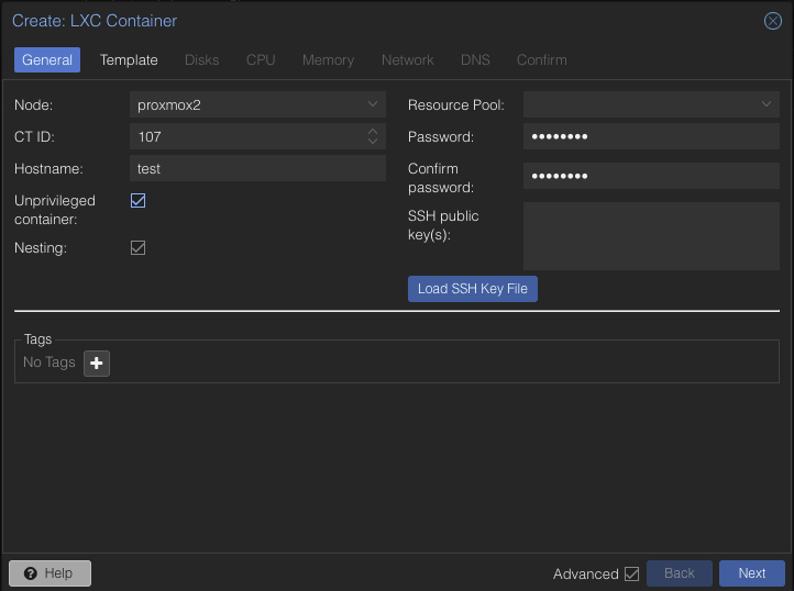 Vytvoření kontejneru - General