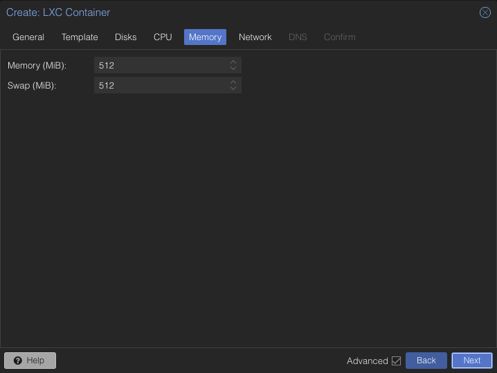 Vytvoření kontejneru - Memory