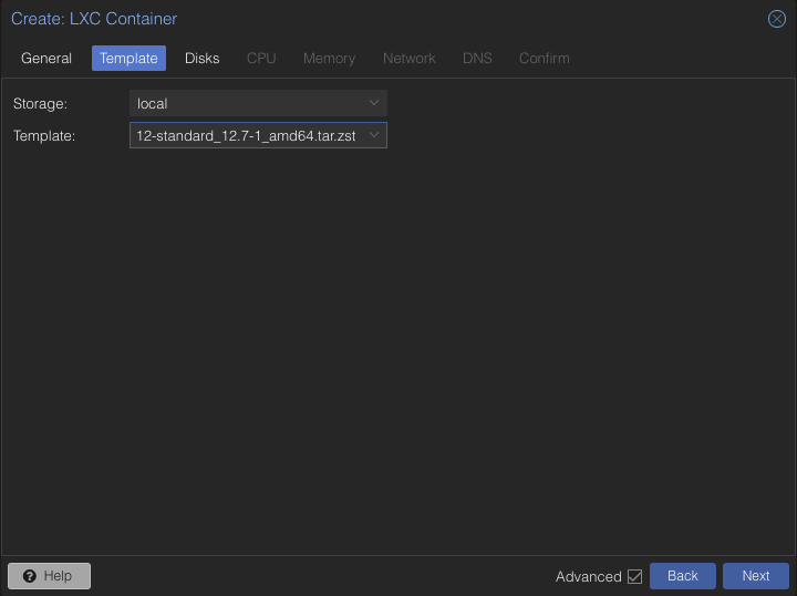 Vytvoření kontejneru - Template